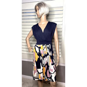 VENUS LASCANA SM dress Navy Blue Top Abstract Print Bottom Back Cutout Stretchy